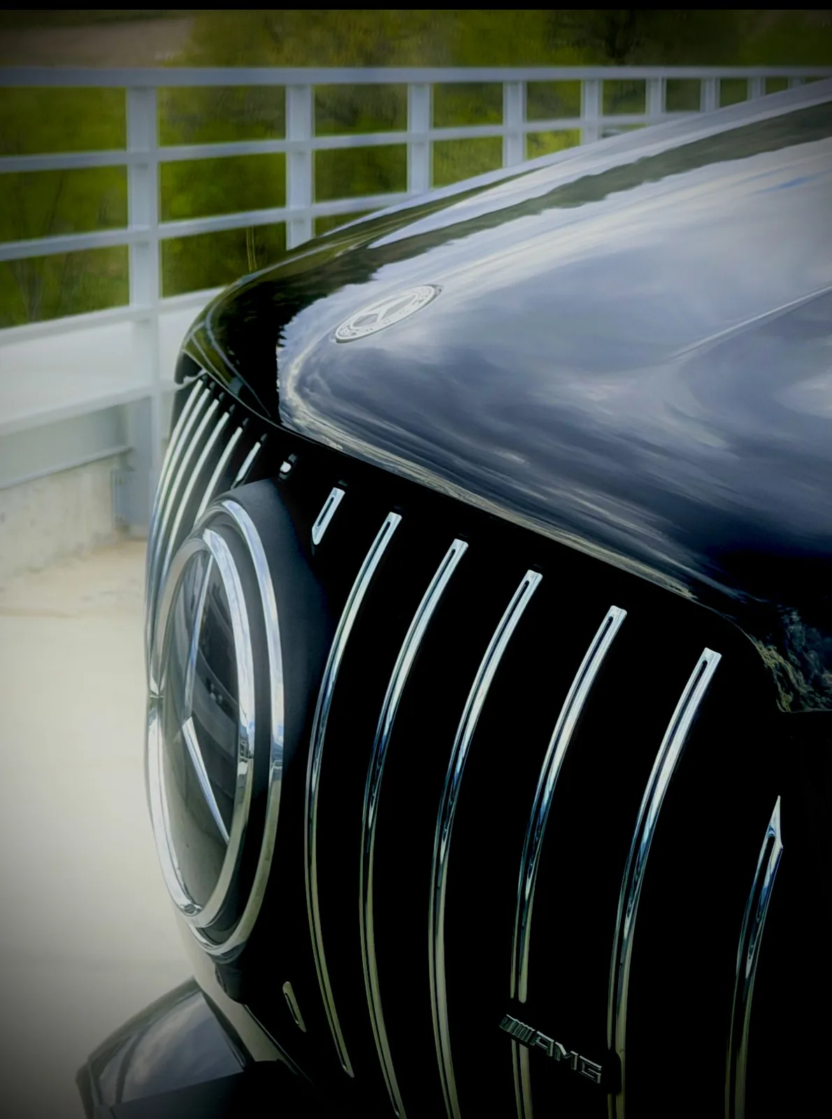 Mirror gloss on a black grille and hood after ceramic coating