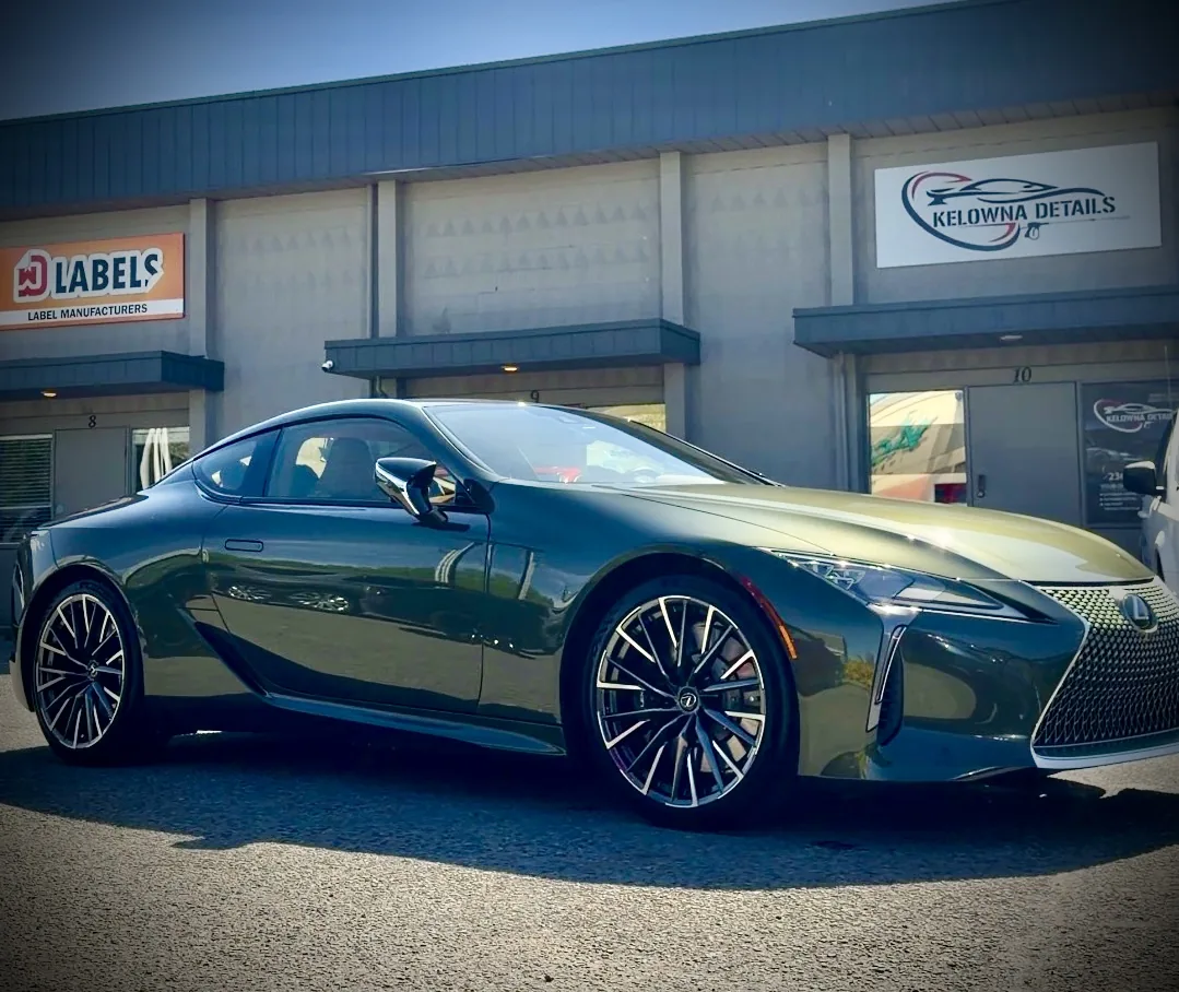 Green Lexus LC 500 with a mirror finish outside Kelowna Details